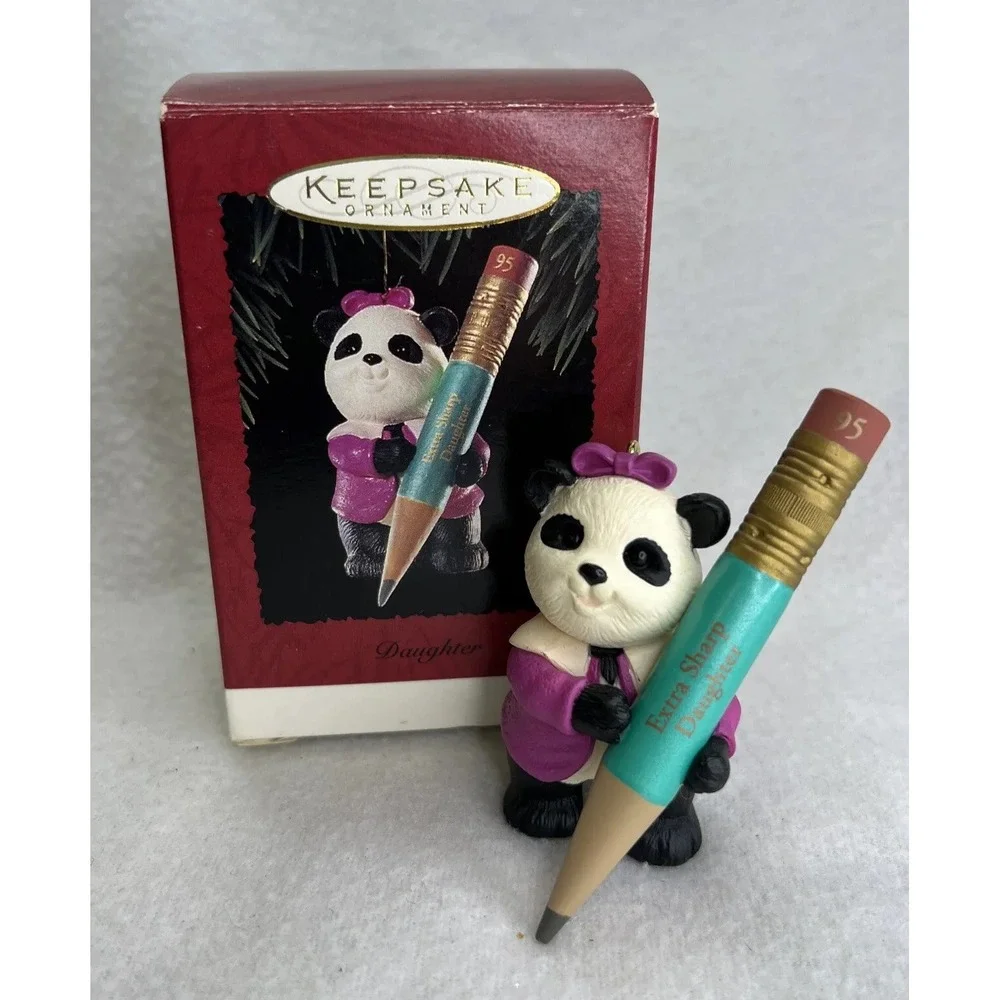 NIB 1995 Hallmark DAUGHTER Panda Bear w/ Pencil Keepsake‎ Ornament